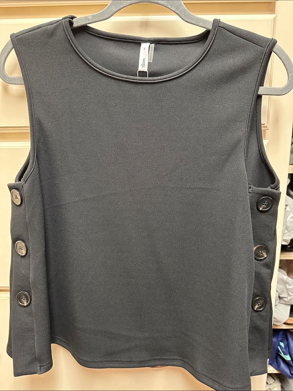 glam Black Side-Button Sleeveless Top